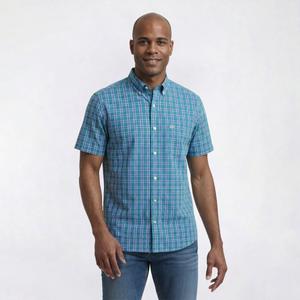 Mens Chaps Short Sleeve Stretch Button Down Shirt - Jelly Bean